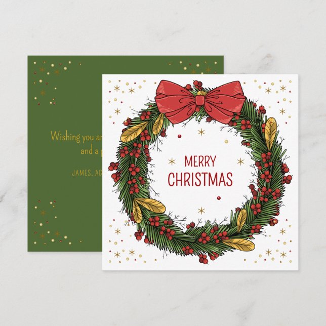 Elegant Christmas Wreath Square Greeting Card (Front/Back)