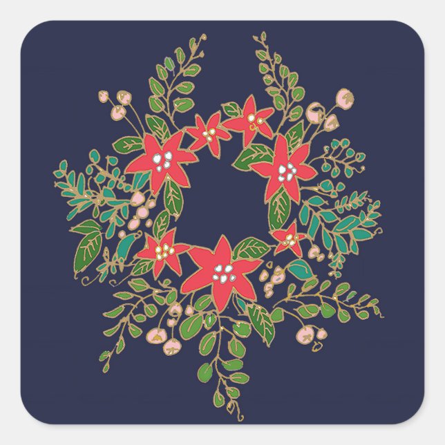 Elegant Christmas Wreath   Square Sticker (Front)