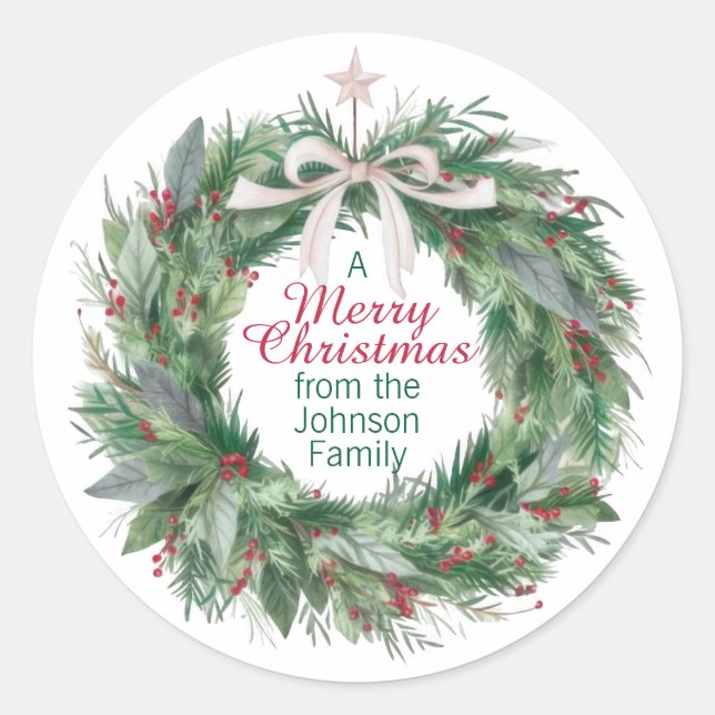 Elegant Christmas Wreath Sticker (Front)