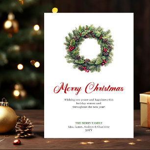 Elegant Christmas Wreath Watercolor Greeting Card
