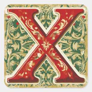 Elegant Christmas X: Red, Green, Gold Square Sticker