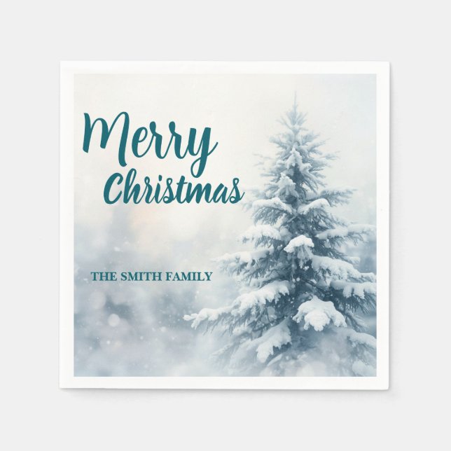 Elegant Christmas Xmas winter pine tree forest Hol Napkin (Front)