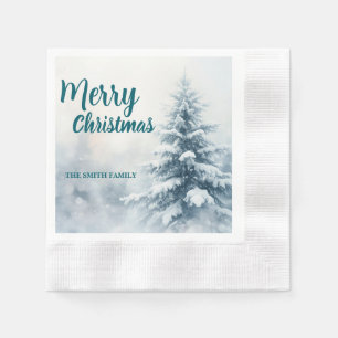 Elegant Christmas Xmas winter pine tree forest Hol Napkin