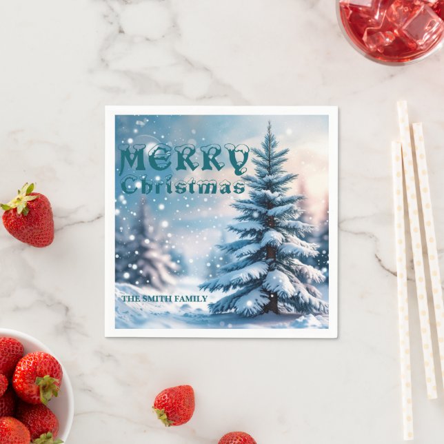 Elegant Christmas Xmas winter pine tree forest Hol Napkin (Insitu)