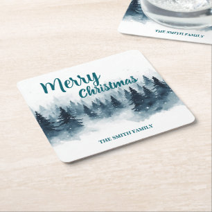 Elegant Christmas Xmas winter pine tree forest Hol Square Paper Coaster