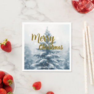 Elegant Christmas Xmas winter pine tree forest Napkin
