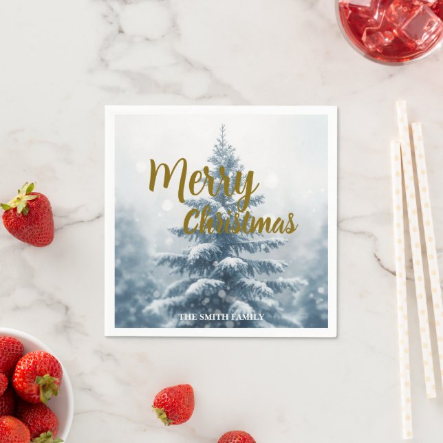 Elegant Christmas Xmas winter pine tree forest  Napkin (Insitu)