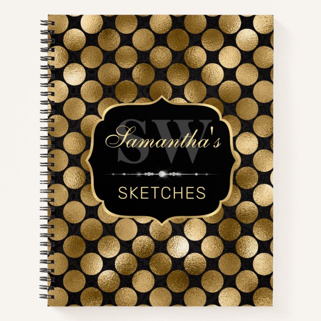 Elegant Chunky Gold Circles Glitter Sketchbook Notebook (Front)