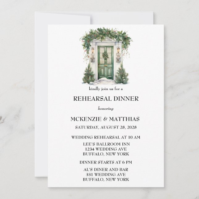 Elegant Church Door Scene Rehearsal Dinner  Invitation (Front)