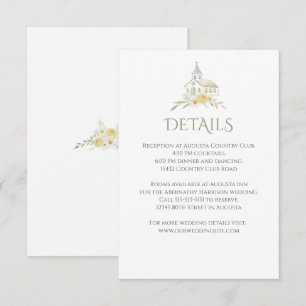 Elegant Church Floral Watercolor Wedding Details Enclosure Card