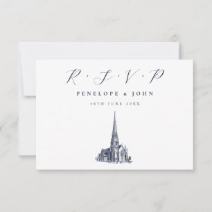 Elegant Church Illustration Religious Wedding RSVP Card