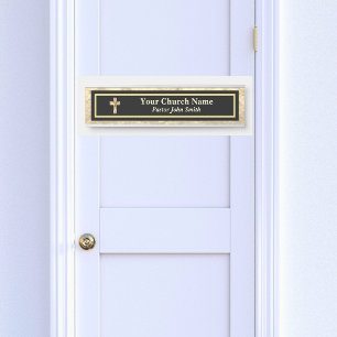 Elegant Church Pastor Gold And Black Christian Door Sign