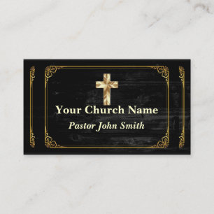 Elegant Church Pastor Gold Border Business Card