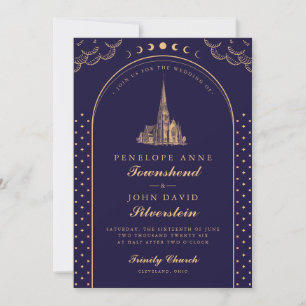 Elegant Church Purple Gold Art Deco Wedding Invitation