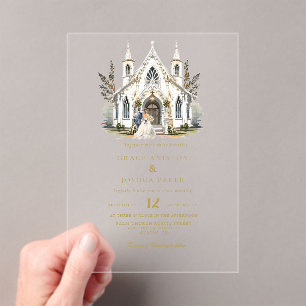 Elegant Church Watercolor Venue Manor Wedding Acrylic Invitations