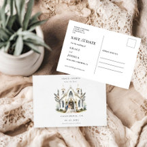 Elegant Church Watercolor Venue Manor Wedding