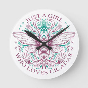 Elegant Cicada Bug Lover Botanical Line Art Round Clock