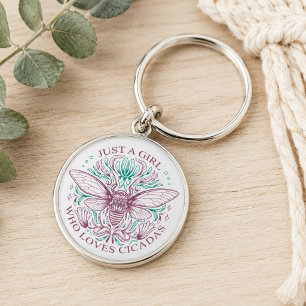Elegant Cicada Lover Quote for Girls Line Art Key Ring