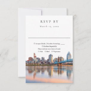 Elegant Cincinnati Skyline Watercolor Wedding RSVP Card