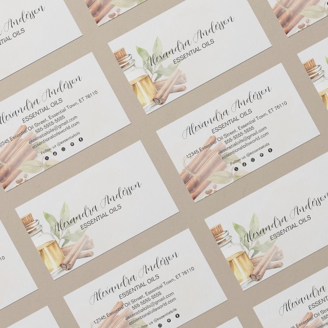 Elegant Cinnamon Essential Oils Floral Watercolor  Business Card (Elegant Cinnamon Essential Oils Floral Watercolor Business Card)