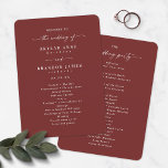 Elegant Cinnamon Red Wedding Ceremony Program Programme<br><div class="desc">Simple Solid Elegant Cinnamon Red Wedding Ceremony Program. This modern minimal Order of Services Card is simple classic and elegant with a plain solid background color and a pretty signature script calligraphy font with tails. Shown in the new Colorway. Available in several color options, or feel free to edit the...</div>