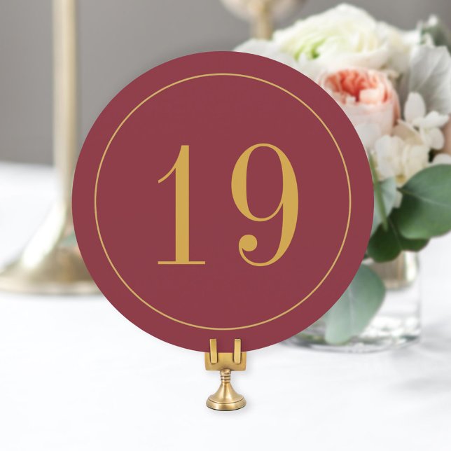 Elegant Circle Burgundy Gold Wedding Table Number (Creator Uploaded)