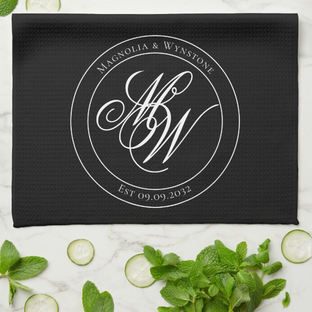 Elegant Circle Monogram Script Tea Towel (Folded)