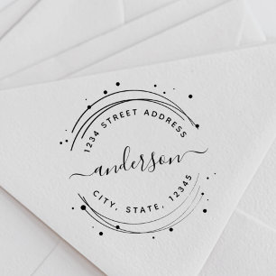 Elegant Circular Calligraphy Name Return Address Self-inking Stamp