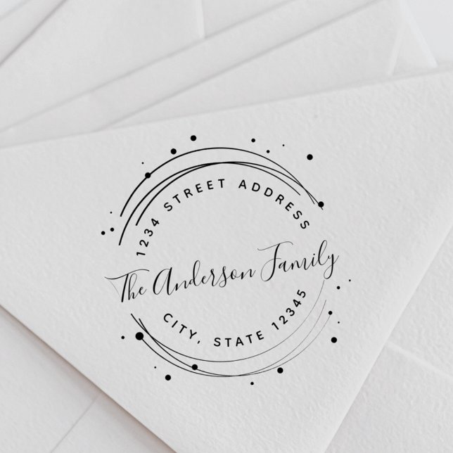 Elegant Circular Family Name Return Address Rubber Stamp (Creator Uploaded)