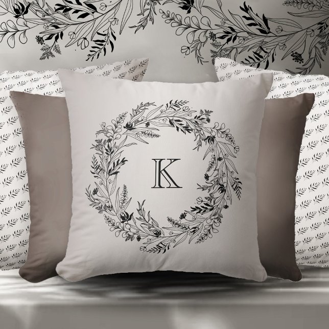 Elegant circular foliage framing letter K Cushion (Creator Uploaded)