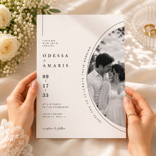 Elegant Circular Frame Wedding with Romantic Photo Invitation