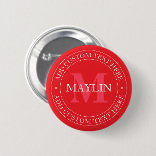 Elegant Circular Text Template Editable Red White 6 Cm Round Badge