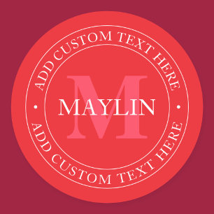 Elegant Circular Text Template Editable Red White Classic Round Sticker