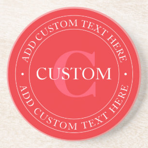 Elegant Circular Text Template Editable Red White Coaster