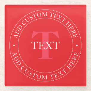 Elegant Circular Text Template Editable Red White Glass Coaster