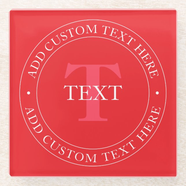 Elegant Circular Text Template Editable Red White Glass Coaster (Front)