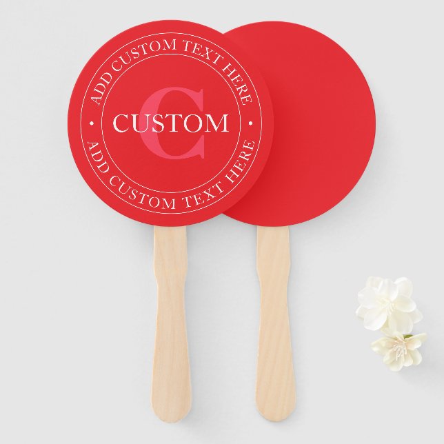 Elegant Circular Text Template Editable Red White Hand Fan (Front and Back)