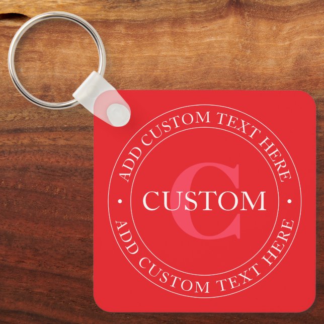 Elegant Circular Text Template Editable Red White Key Ring (Front)