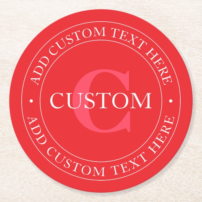 Elegant Circular Text Template Editable Red White Round Paper Coaster (Front)