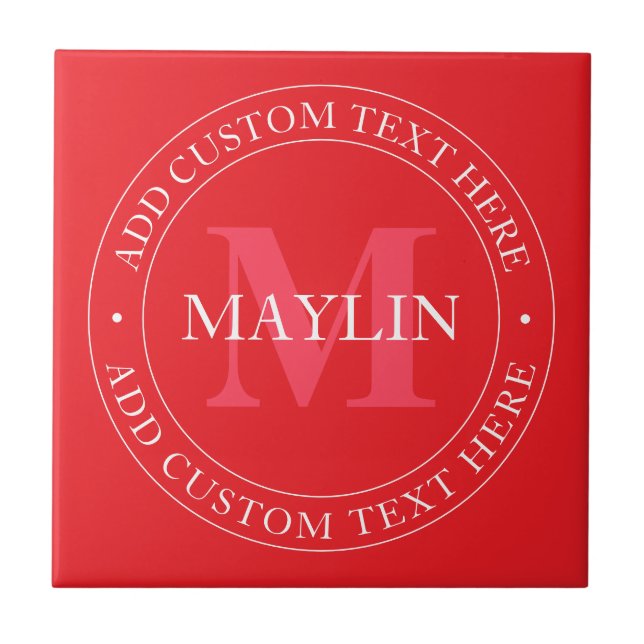 Elegant Circular Text Template Editable Red White Tile (Front)