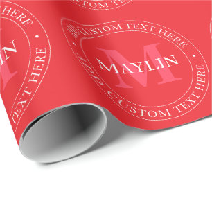Elegant Circular Text Template Editable Red White Wrapping Paper