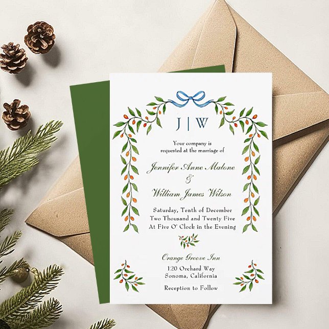 Elegant Citrus and greenery Monogrammed Wedding Invitation (Creator Uploaded)