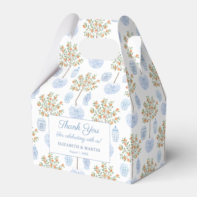 Elegant Citrus Blue White China Wedding Thank You  Favour Box (Front Side)