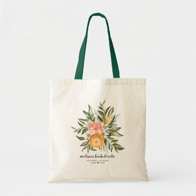 Elegant Citrus Botanical Bridesmaid Favour Tote Ba (Front)