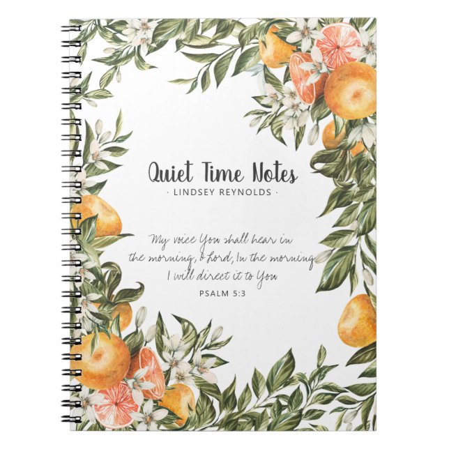 Elegant Citrus Botanical Monogram Quiet Time Notebook (Front)