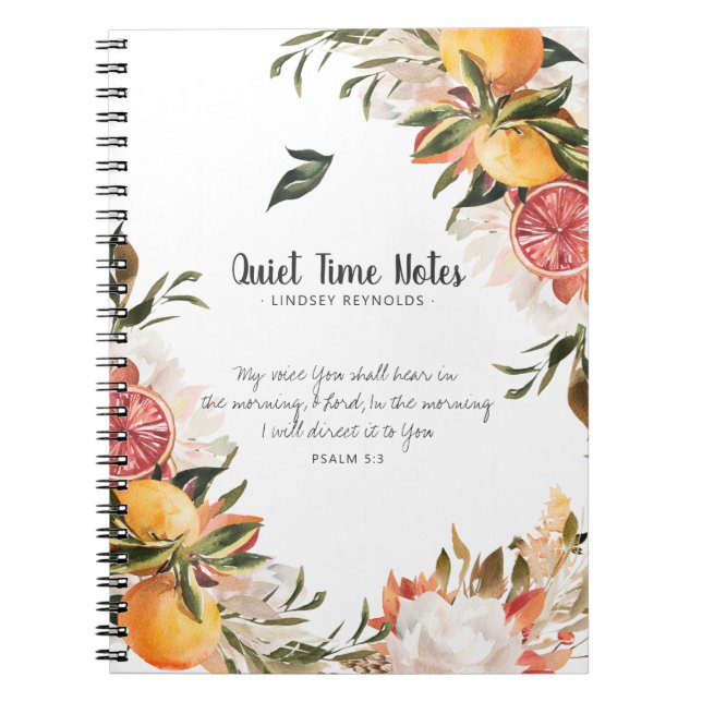 Elegant Citrus Botanical Monogram Quiet Time Notebook (Front)