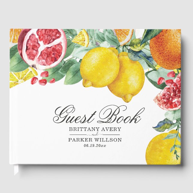 Elegant Citrus Botanical Wedding Guest Book (Front)