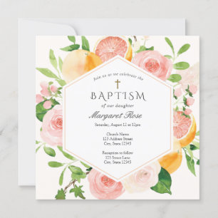 Elegant Citrus Floral Baptism Invitation