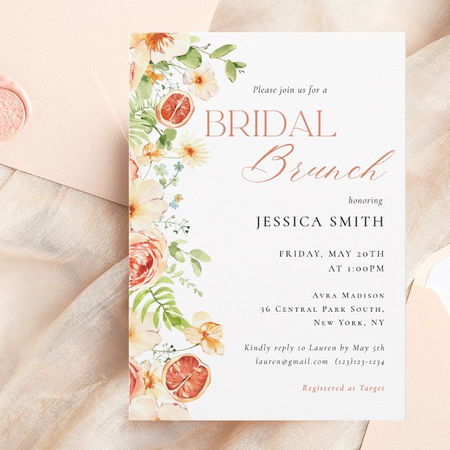 Elegant Citrus Floral Bridal Brunch Invitation (Creator Uploaded)