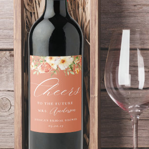 Elegant Citrus Floral Bridal Shower Wine Label